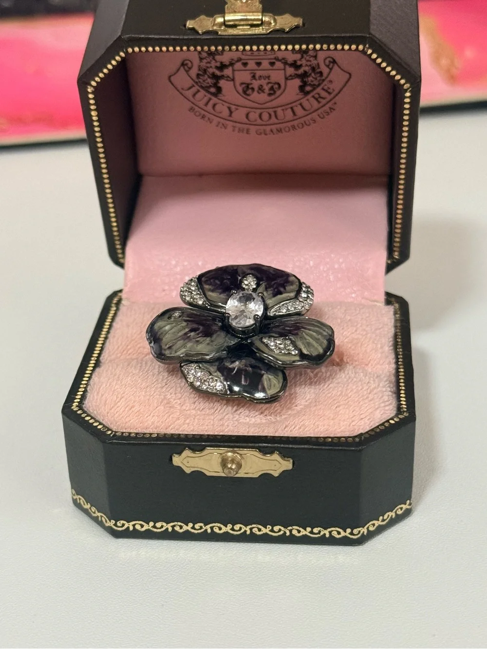 NIB Juicy Couture Pansy Ring with Crystal Center | Size 6